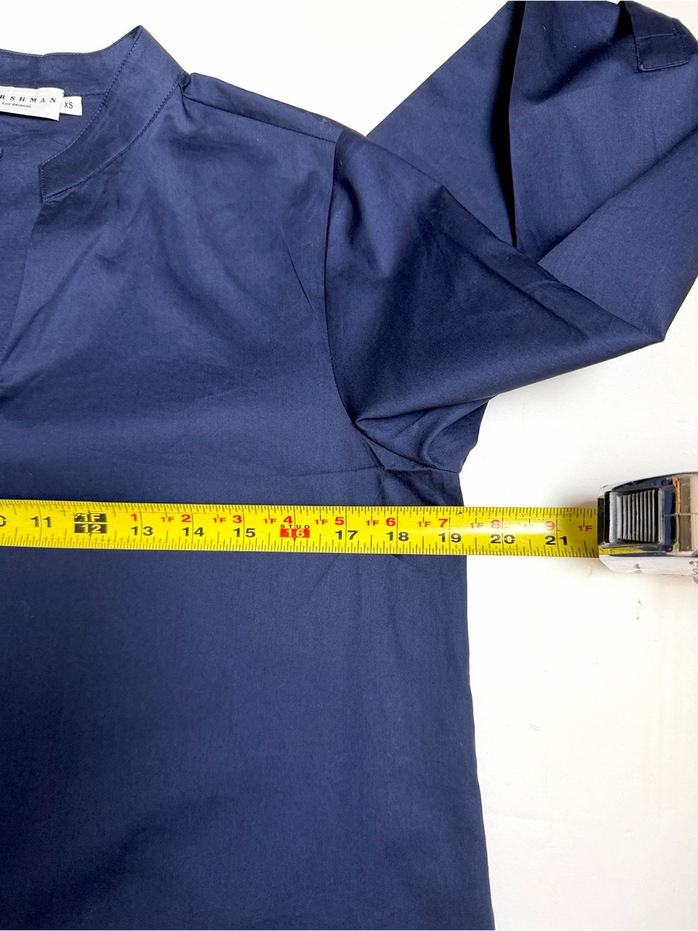 Harshman Popover Ellis Blouse Tunic XS Navy Blue Cotton French Cuff NWOT - Picture 12 of 12
